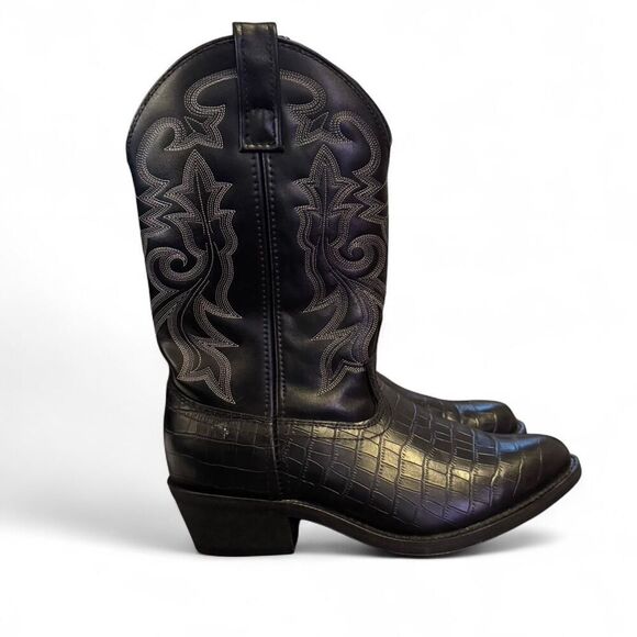 Masterson Black Leather Western Boots Mens 8EW Extra Wide Croc Embossed Like New main image 4
